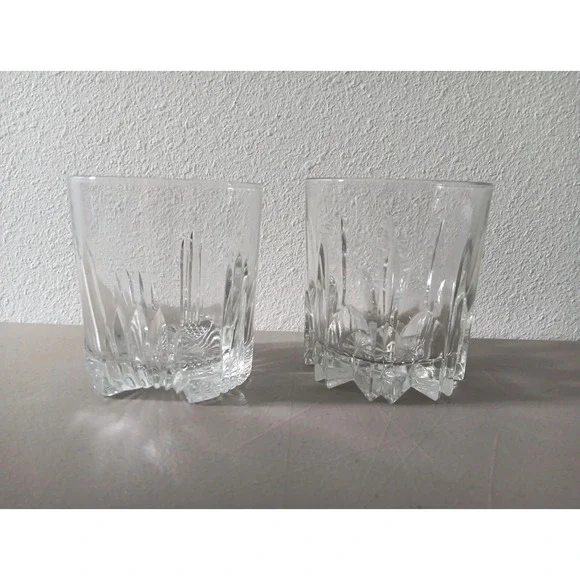 2 Italian Rocks Glass UNMATCHED Cut Glass Art Deco Regency Luxury Barware Retro - Picture 1 of 10
